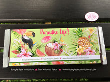 Load image into Gallery viewer, Tropical Paradise Birthday Party Candy Bar Wraps Wrappers Sticker Flamingo Pineapple Pink Gold Green Boogie Bear Invitations Tallulah Theme