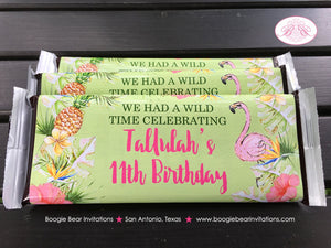 Tropical Paradise Birthday Party Candy Bar Wraps Wrappers Sticker Flamingo Pineapple Pink Gold Green Boogie Bear Invitations Tallulah Theme