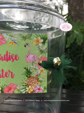 Load image into Gallery viewer, Tropical Paradise Party Beverage Card Birthday Drink Label Sign Wrap Rain Forest Amazon Jungle Pink Boogie Bear Invitations Tallulah Theme