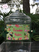 Load image into Gallery viewer, Tropical Paradise Party Beverage Card Birthday Drink Label Sign Wrap Rain Forest Amazon Jungle Pink Boogie Bear Invitations Tallulah Theme