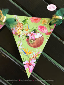 Tropical Paradise Pennant I am 1 Banner Birthday Party Highchair Flamingo Toucan Pink Gold Green 1st Boogie Bear Invitations Tallulah Theme