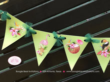 Load image into Gallery viewer, Tropical Paradise Party Banner Pennant Birthday Garland Small Flamingo Toucan Pineapple Pink Green Boogie Bear Invitations Tallulah Theme