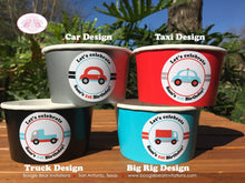 Load image into Gallery viewer, Cars Trucks Birthday Party Treat Cups Candy Buffet Appetizer Food Girl Boy Red Blue Black Boogie Bear Invitations Sam Theme