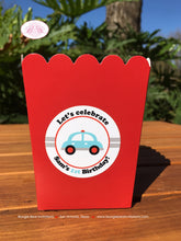 Load image into Gallery viewer, Cars Trucks Party Popcorn Boxes Mini Favor Food Birthday Girl Boy Red Blue Black Silver Traffic Travel Boogie Bear Invitations Sam Theme