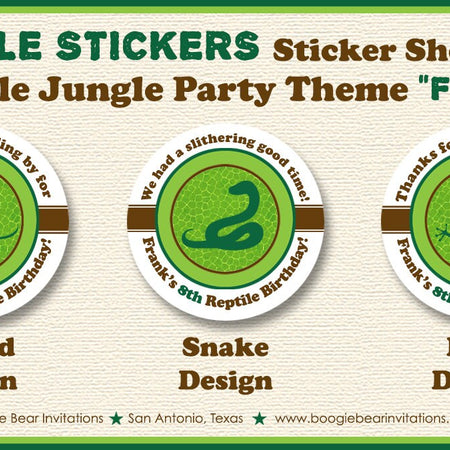 Reptile Snake Birthday Party Stickers Circle Sheet Frog Lizard Snake Amazon Jungle Rain Forest Wild Zoo Boogie Bear Invitations Frank Theme