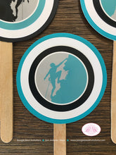 Load image into Gallery viewer, Rock Climbing Party Cupcake Toppers Birthday Mountain Black Aqua Teal Turquoise Blue Boy Girl Spelunking Boogie Bear Invitations Jason Theme