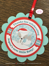 Load image into Gallery viewer, Woodland Winter Fox Baby Shower Party Favor Tags Christmas Snow Red White Aqua Arctic Forest Birthday Boogie Bear Invitations Aspen Theme