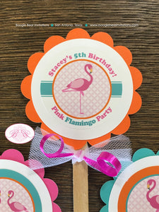 Pink Flamingo Birthday Party Cupcake Toppers Girl Aqua Teal Blue Orange Flamingle Wild Miami Retro Pool Boogie Bear Invitations Stacey Theme