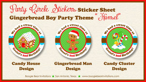 Gingerbread Birthday Party Stickers Circle Sheet Round Winter Christmas Candy Boy Holiday House Cookie Boogie Bear Invitations Hansel Theme