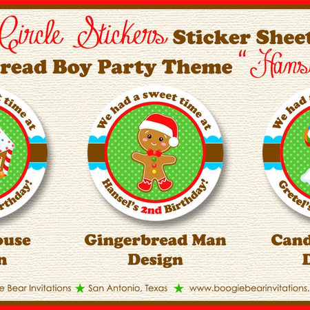 Gingerbread Birthday Party Stickers Circle Sheet Round Winter Christmas Candy Boy Holiday House Cookie Boogie Bear Invitations Hansel Theme