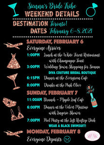 Destination Bachelorette Party Invitation Aqua Rose Gold Black Itinerary Boogie Bear Invitations Sienna Theme Paperless Printable Printed