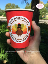 Load image into Gallery viewer, Little Turkey Birthday Party Beverage Cups Paper Drink Girl Boy Thanksgiving Gobble Farm Barn Country Boogie Bear Invitations Jayden Theme