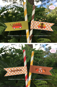 Little Turkey Party Pennant Straws Birthday Paper Beverage Drink Fall Girl Boy Country Harvest Autumn Boogie Bear Invitations Jayden Theme