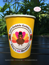 Load image into Gallery viewer, Little Pink Turkey Birthday Party Beverage Cups Paper Drink Girl Thanksgiving Gobble Farm Barn Country Boogie Bear Invitations Riley Theme