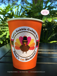 Little Pink Turkey Birthday Party Beverage Cups Paper Drink Girl Thanksgiving Gobble Farm Barn Country Boogie Bear Invitations Riley Theme