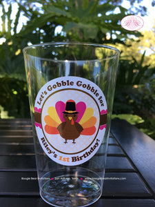 Little Pink Turkey Birthday Party Beverage Cups Plastic Drink Girl Fall Thanksgiving Farm Country Gobble Boogie Bear Invitations Riley Theme