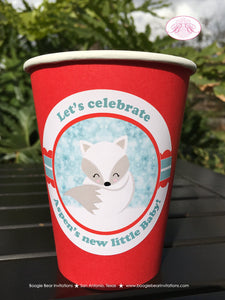 Woodland Winter Fox Party Beverage Cups Paper Drink Baby Shower Christmas White Red Girl Boy Birthday Boogie Bear Invitations Aspen Theme