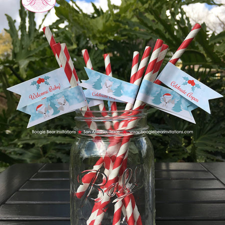 Winter Woodland Fox Party Straws Paper Pennant Baby Shower Christmas Snow White Red Girl Boy Birthday Boogie Bear Invitations Aspen Theme
