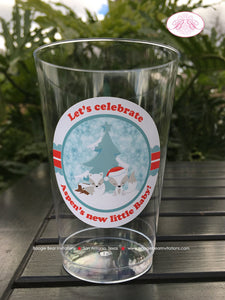 Winter Woodland Fox Beverage Cups Plastic Drink Baby Shower Christmas White Red Girl Boy Birthday Arctic Boogie Bear Invitations Aspen Theme