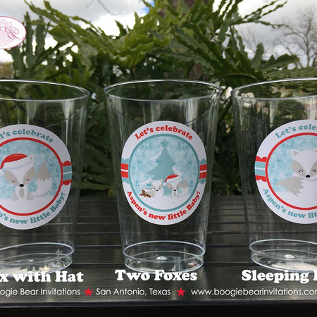 Winter Woodland Fox Beverage Cups Plastic Drink Baby Shower Christmas White Red Girl Boy Birthday Arctic Boogie Bear Invitations Aspen Theme