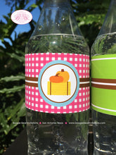 Load image into Gallery viewer, Pink Farm Birthday Party Bottle Wraps Wrappers Cover Label Harvest Barn Country Truck Pumpkin Girl Boogie Bear Invitations Susannah Theme