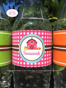 Pink Farm Birthday Party Bottle Wraps Wrappers Cover Label Harvest Barn Country Truck Pumpkin Girl Boogie Bear Invitations Susannah Theme
