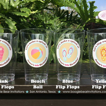 Flip Flop Pool Birthday Party Beverage Cups Plastic Drink Girl Pink Swimming Splash Ocean Pool Summer Boogie Bear Invitations Jenna Theme