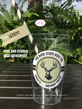 Load image into Gallery viewer, Deer Hunting Birthday Party Beverage Cups Plastic Drink Buck Elk Hunting Boy Bust Antlers Green Black Boogie Bear Invitations Wyatt Theme