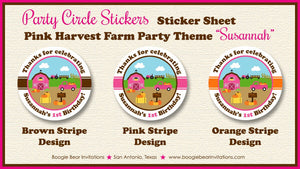 Pink Farm Pumpkin Birthday Party Stickers Circle Sheet Round Orange Barn Girl Country Fall Autumn Tag Boogie Bear Invitations Susannah Theme