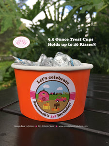 Pink Farm Birthday Party Treat Cups Candy Buffet Paper Pumpkin Barn Country Fall Truck Tractor Autumn Boogie Bear Invitations Susannah Theme