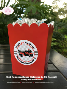 Red Motorcycle Party Popcorn Boxes Mini Food Buffet Birthday Boy Racing Black Enduro Motocross Racing Tag Boogie Bear Invitations Cody Theme