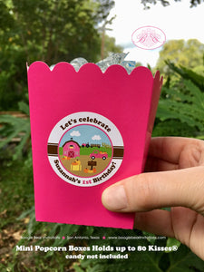 Pink Farm Party Popcorn Boxes Mini Favor Food Birthday Girl Pumpkin Barn Country Fall Autumn Truck Boogie Bear Invitations Susannah Theme