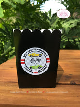 Load image into Gallery viewer, Race Car Party Popcorn Boxes Mini Food Buffet Birthday Black Red Classic Antique Coupe Fastback Retro Boogie Bear Invitations Gordon Theme