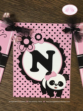 Load image into Gallery viewer, Pink Panda Bear Birthday Party Banner Name Black White Black Polka Dot Wild Zoo Flower Garden Girl Boogie Bear Invitations Robina Theme
