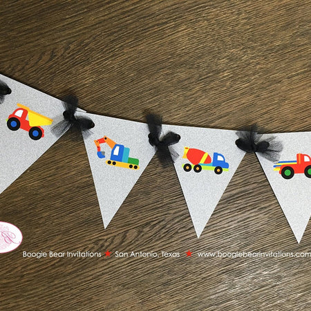 Construction Vehicles Birthday Party Banner Pennant Garland Small Yellow Black Caution Zone Sign Crane Boogie Bear Invitations Russell Theme