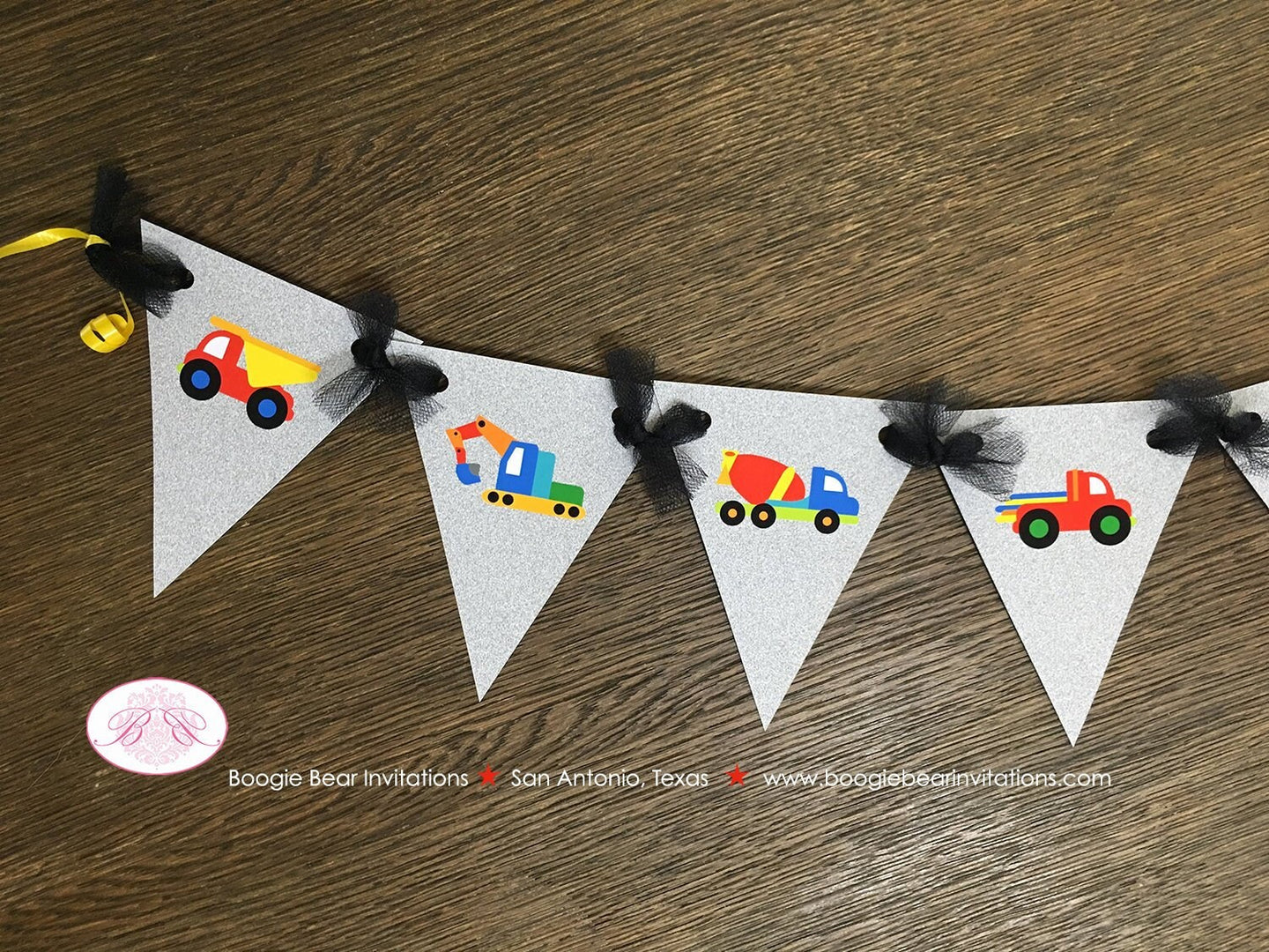 Construction Vehicles Birthday Party Banner Pennant Garland Small Yellow Black Caution Zone Sign Crane Boogie Bear Invitations Russell Theme