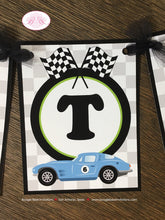 Load image into Gallery viewer, Race Car Happy Birthday Party Banner Racing Classic Girl Boy Black Retro Coupe Classic Fastback Track Boogie Bear Invitations Gordon Theme