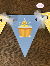 Load image into Gallery viewer, Yellow Rubber Duck Baby Shower Party Banner Pennant Garland Small Blue Little Duckie Ducky Boy Swim 1st Boogie Bear Invitations Terry Theme