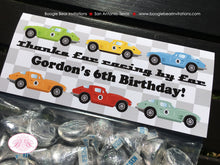 Load image into Gallery viewer, Race Car Birthday Party Treat Bag Toppers Folded Favor Label Black Classic Boy Girl Retro Fastback Club Boogie Bear Invitations Gordon Theme