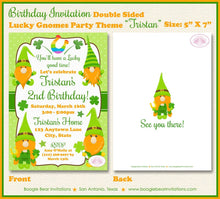 Load image into Gallery viewer, St. Patrick&#39;s Day Gnomes Birthday Party Invitation Lucky Girl Boy Clover Boogie Bear Invitations Tristan Theme Paperless Printable Printed