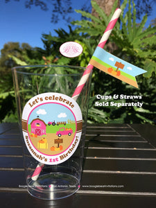 Pink Farm Birthday Party Beverage Cups Plastic Drink Girl Pumpkin Barn Fall Autumn Country Tractor Boogie Bear Invitations Susannah Theme