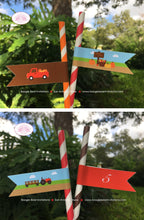 Load image into Gallery viewer, Red Farm Birthday Party Pennant Straws Paper Beverage Drink Pumpkin Barn Girl Boy Harvest Tractor Kids Boogie Bear Invitations Donovan Theme