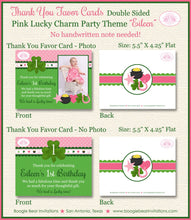 Load image into Gallery viewer, Lucky Charm Party Thank You Favor Card Birthday Photo Girl St. Patrick&#39;s Day Pink Green Clover Shamrock Boogie Bear Invitations Eileen Theme