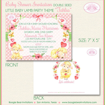Little Lamb Baby Shower Invitation Farm Animals Pink Sheep Flower Girl Bow Boogie Bear Invitations Tahlia Theme Paperless Printable Printed