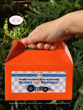 Load image into Gallery viewer, Race Car Birthday Party Treat Boxes Favor Tags Bag Orange Blue Black Pit Crew Drag Racing Checkered Flag Boogie Bear Invitations Scott Theme