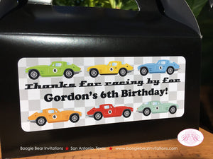 Race Car Birthday Party Treat Boxes Favor Tags Black Classic Boy Girl Retro Coupe Fastback Classic Club Boogie Bear Invitations Gordon Theme
