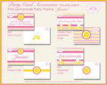 Load image into Gallery viewer, Pink Lemonade Birthday Party Favor Card Tent Place Appetizer Food Sign Label Sweet Girl Stand Boogie Bear Invitations Janine Theme Printed