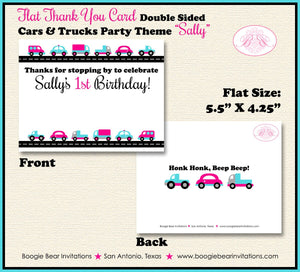 Cars Trucks Birthday Party Thank You Card Retro Note Girl Traffic Toy Pink Black Urban City Taxi Trip Boogie Bear Invitations Sally Theme Printed