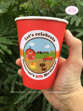 Load image into Gallery viewer, Red Farm Birthday Party Beverage Cups Paper Drink Girl Boy Pumpkin Barn Fall Autumn Country Truck Kids Boogie Bear Invitations Donovan Theme