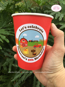 Red Farm Birthday Party Beverage Cups Paper Drink Girl Boy Pumpkin Barn Fall Autumn Country Truck Kids Boogie Bear Invitations Donovan Theme